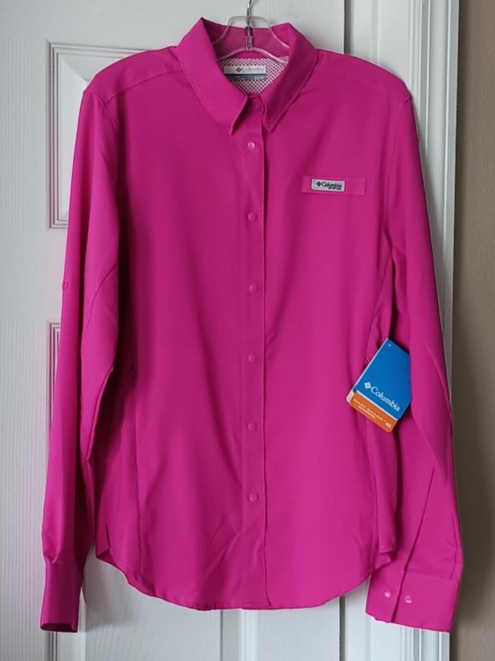 COLUMBIA Womens PFG Tamiami II Long Sleeve Shirt Hot Pink Size XS NEW